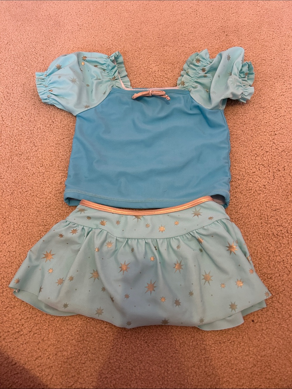 Ruffle Butts Princess Jasmine Light Blue & Aqua Two-Piece Swim Set